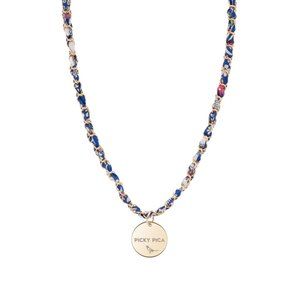 NWT Picky Pica Necklaces Mix of Cotton fabric, Silver Chain and Brass Plate